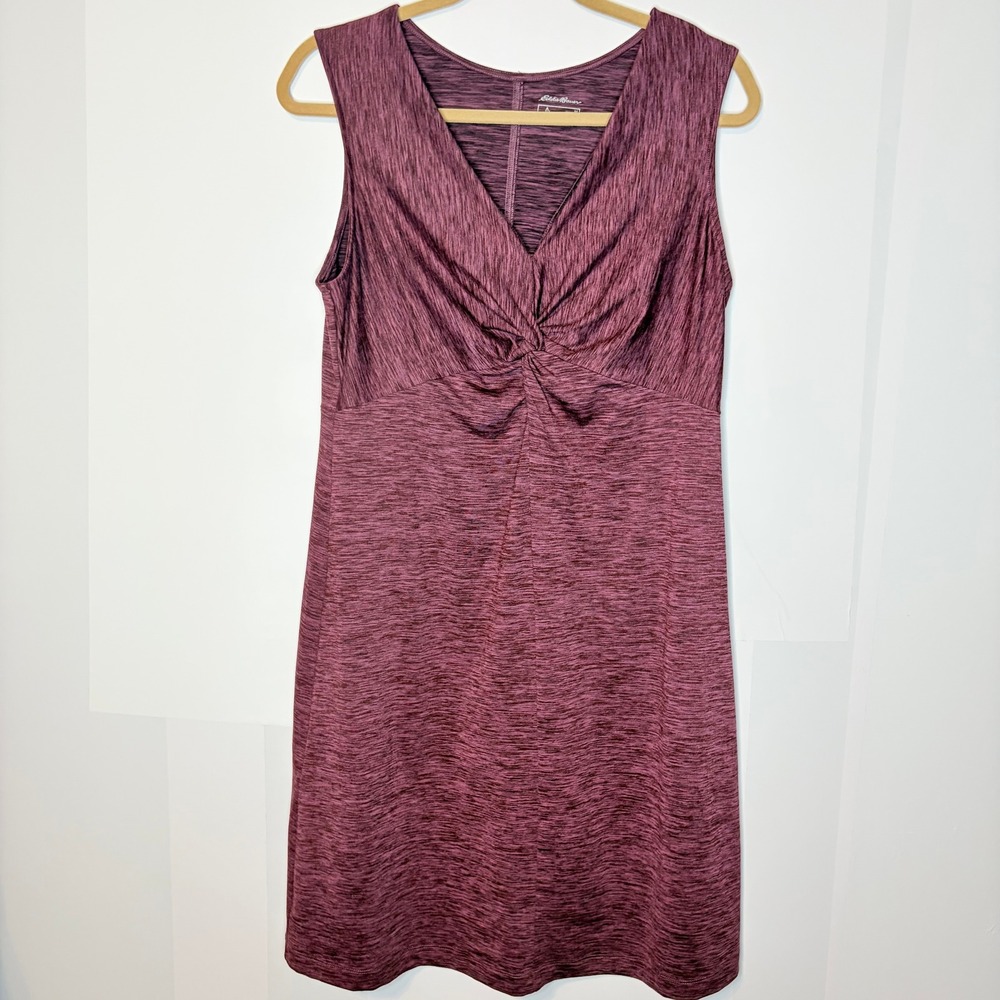 Eddie Bauer Twist Front Dress M Sporty Purple Space Dye V-Neck Sleeveless Knit